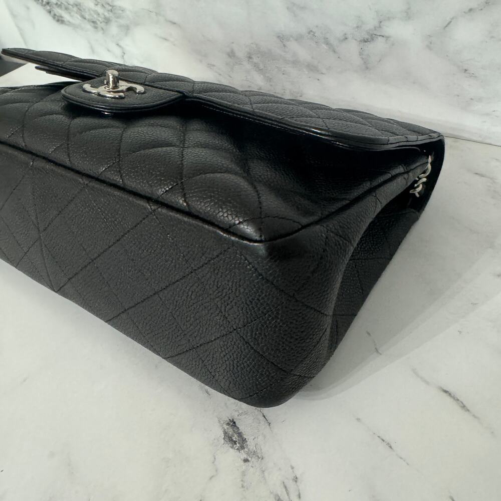Chanel Caviar Jumbo Double Flap Bag Classic Quilted Leather Black CC Silver - Picture 15 of 16